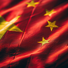 Chinese flag in close-up, Symbolic representation of the nation's pride and economic significance, Concept of national identity.