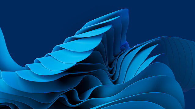 3D render of an abstract blue wavy cloth