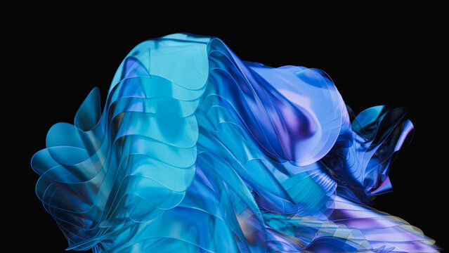 3D render of an abstract holographic wavy cloth