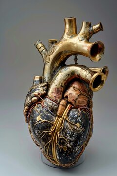 Lifelike heart with wind instrument enhancements, a symphony of medical and musical artistry
