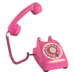 Retro rotary phone png sticker, pink device, transparent background