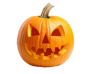 A carved halloween pumpkin, jack o lantern with a face isolated on transparent background.