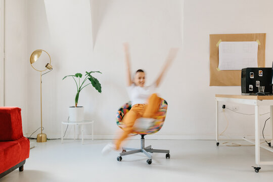 Female intern generation Z having fun in the office