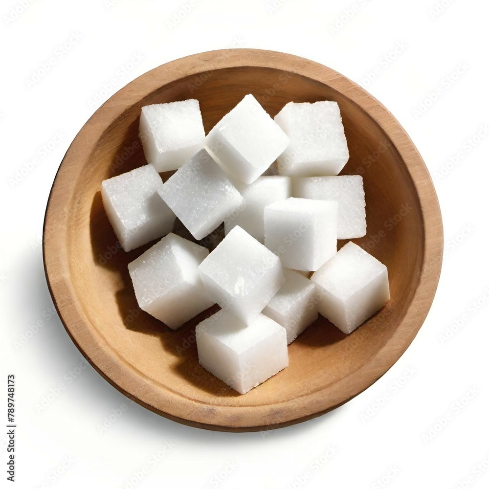 Poster sugar cubes in bowl isolated on white