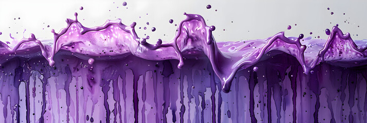 Purple watercolor drips and drops abstract painting on transparent background.