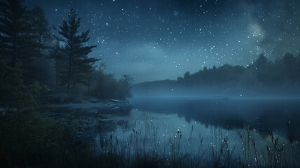 Starry Night over Misty Lake