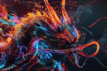 Obraz na płótnie Canvas aggressive digital illustration, Neon kinetic dragon