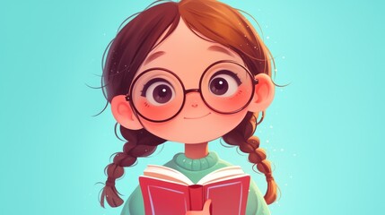 Adorable cartoon girl holding a book