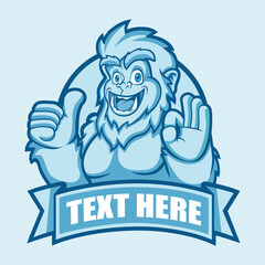 Yeti Mascot Logo Vector Design. Smile Yeti Mascot Thumb Up with Circle Emblem