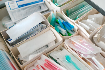 Collection of various disposable medical equipment
