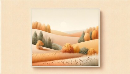Art print of a serene autumnal scene with rolling hills and trees in warm tones, symbolizing the peaceful essence of fall.