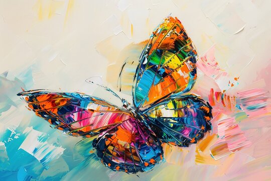Colorful abstract oil acrylic painting illustration of colorful butterfly, pallet knife on canvas