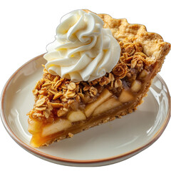 Delicious Apple Crisp Slice with Whipped Cream Topping on a Plate - Classic Dessert Concept