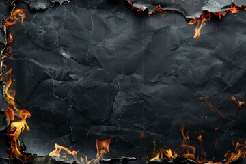 Burning paper on black background. Burnt paper edges - generative ai - obrazy, fototapety, plakaty