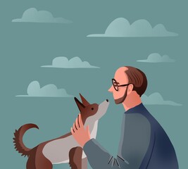 Man hugging a dog 