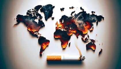 World no tobacco day awareness for world map burning from cigarette illustrating the global impact of smoking 