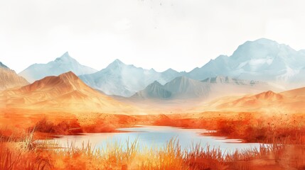 Mountain Range and Lake Painting