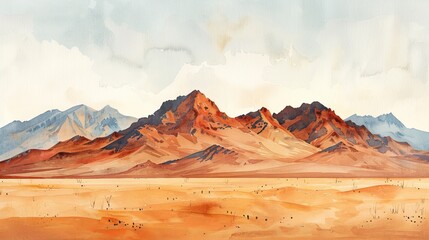 Painting of a Desert Landscape With Mountains