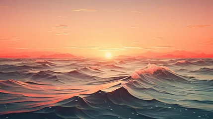 Foto op Plexiglas Calm sea waves at dawn, realistic 3D illustration, minimalist style, © Anuwat