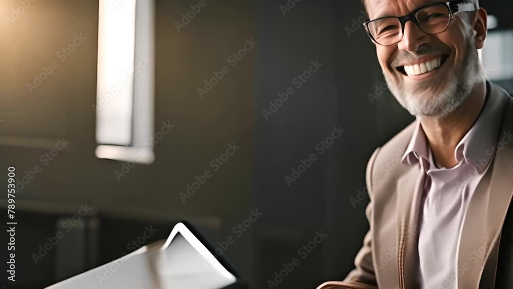 Poster man using laptop at table generative ai