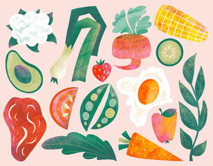 The colorful food items collection