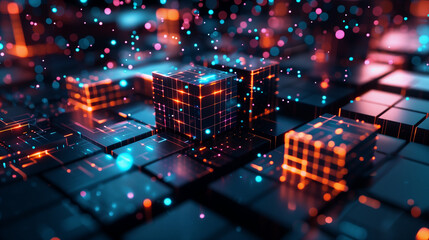 modern technology background glowing cubes cyber tech wallpaper 