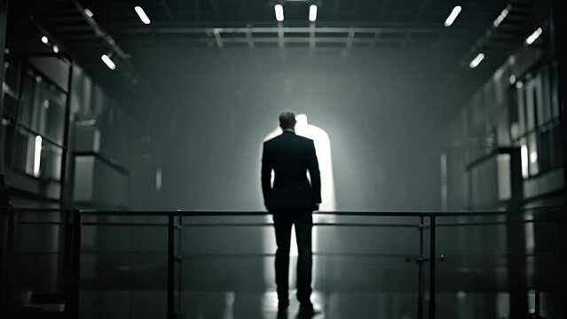 Man in Suit Standing in Dark Room Generative AI