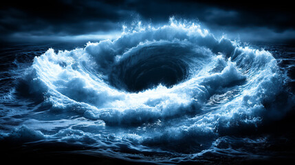 In the Heart of the Sea: A Monumental  Ocean Vortex Swirls with Unbridled Power.  Weather. - obrazy, fototapety, plakaty