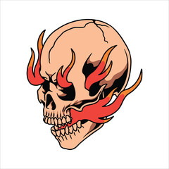 burning skull tattoo vector design