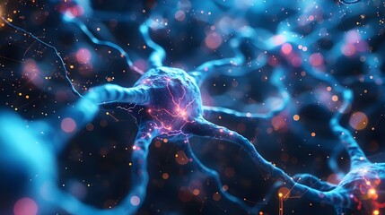 Synaptic Symphony: The Electric Harmony of Neurons. Concept Music, Neuroscience, Brainwaves - obrazy, fototapety, plakaty