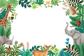 Jungle wildlife png frame, animal illustration, transparent background © Rawpixel.com