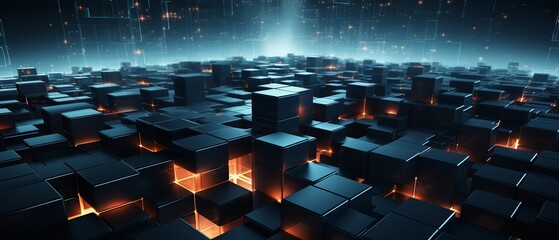 Obraz premium Futuristic 3D squares and dark geometric shapes forming a minimalist energy grid,