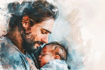 Dad is holding the baby. The concept of Father's Day. Father-child relationship. parents and raising children