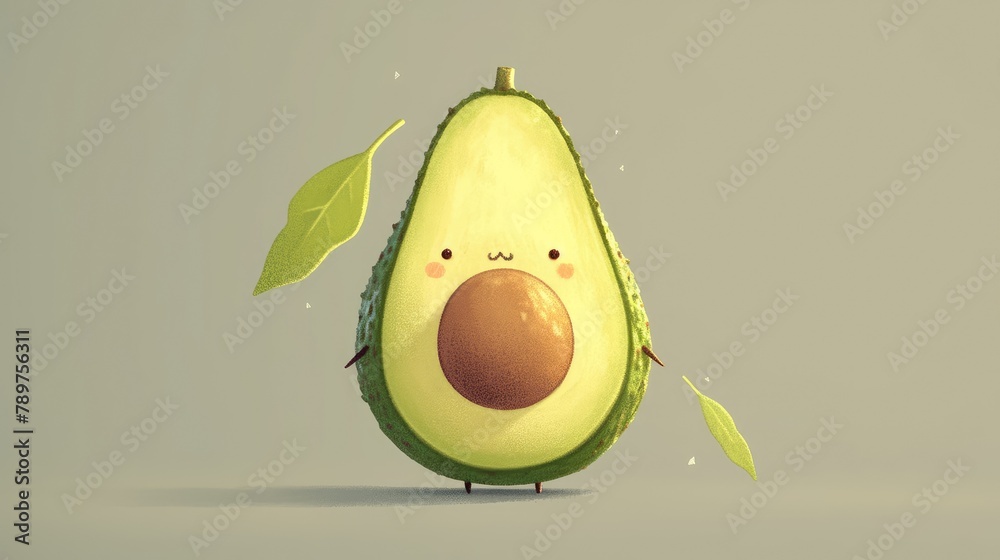 Sticker Meet the adorable and quirky tiny avocado cartoon character standing out against a grey background I go by the name Avocado 2d embodying the essence of a healthy funky summer fruit