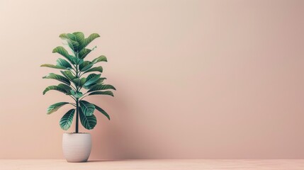 A minimalist backdrop features a Calathea Orbifolia tree, its muted tones enhancing visual appeal with understated elegance.






