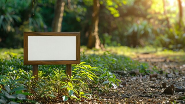 Blank mockup of informational ecotourism sign with images of wildlife and nature .