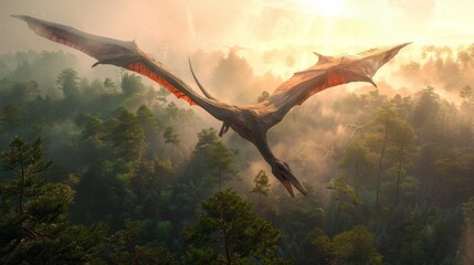 Pterodactyl in the natural environment of dinosaurs.  - obrazy, fototapety, plakaty