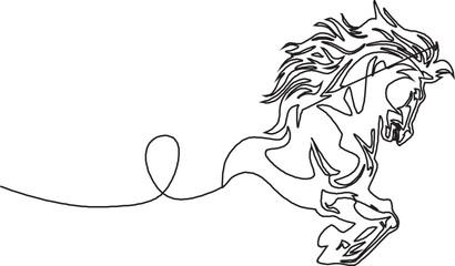 Galloping horse. Continuous one line drawing. Horse logo. Black and white vector illustration. Concept for logo, card, banner, poster, flyer