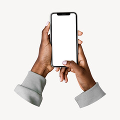 Holding smartphone png realistic mockup, transparent design