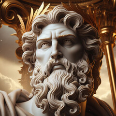 Illustration of a Renaissance statue of Zeus, king of the gods. god of sky and thunder. Zeus the king of the Greek gods ready to hurl lightning bolts down upon the earth and mankind.	 - obrazy, fototapety, plakaty