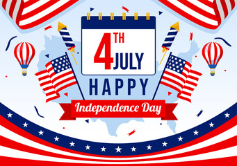 4th of July Happy Independence Day USA Vector Illustration with American Flag and Balloons in Flat National Holiday Cartoon Background Design
