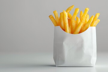 Fresh French Fries in White Paper Bag for Mock Up