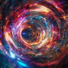 Warp portal in space, vibrant colors, fish-eye lens, psychedelic effect,  - obrazy, fototapety, plakaty