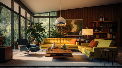 Mid-century interior design of modern living room. Generative AI
