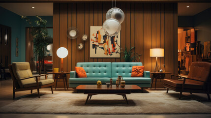 Mid-century interior design of living room. Generative AI