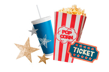 Popcorn png sticker, movie tickets, transparent background