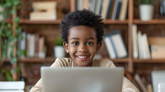 Joyful Young Learner Engaging in Online Education. Concept Online Learning, Young Learners, Virtual Classroom, Educational Technology, Engaging Activities
