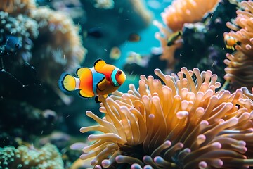 A photo of a fish and anemone . - obrazy, fototapety, plakaty