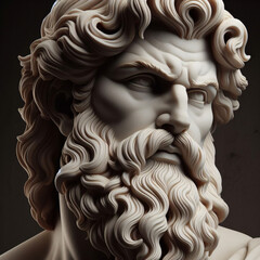 Illustration of a Renaissance statue of Zeus, king of the gods. god of sky and thunder. Zeus the king of the Greek gods ready to hurl lightning bolts down upon the earth and mankind.	 - obrazy, fototapety, plakaty
