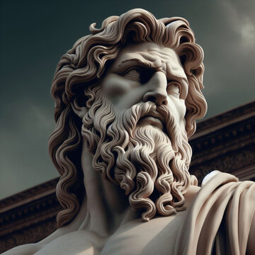 Illustration of a Renaissance statue of Zeus, king of the gods. god of sky and thunder. Zeus the king of the Greek gods ready to hurl lightning bolts down upon the earth and mankind.	